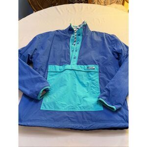 Chubbies Reversible Pullover Jacket Blue Teal Wave Fleece Men's Large Preppy Y2K